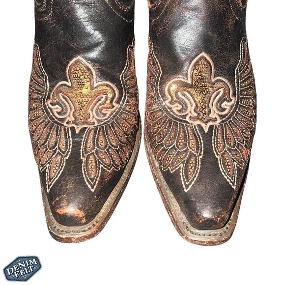 CORRAL WOMENS FLOR DE LIS WINGS BROWN LEATHER SEQUIN WESTERN COWBOY BOOTS - Picture 5 of 16